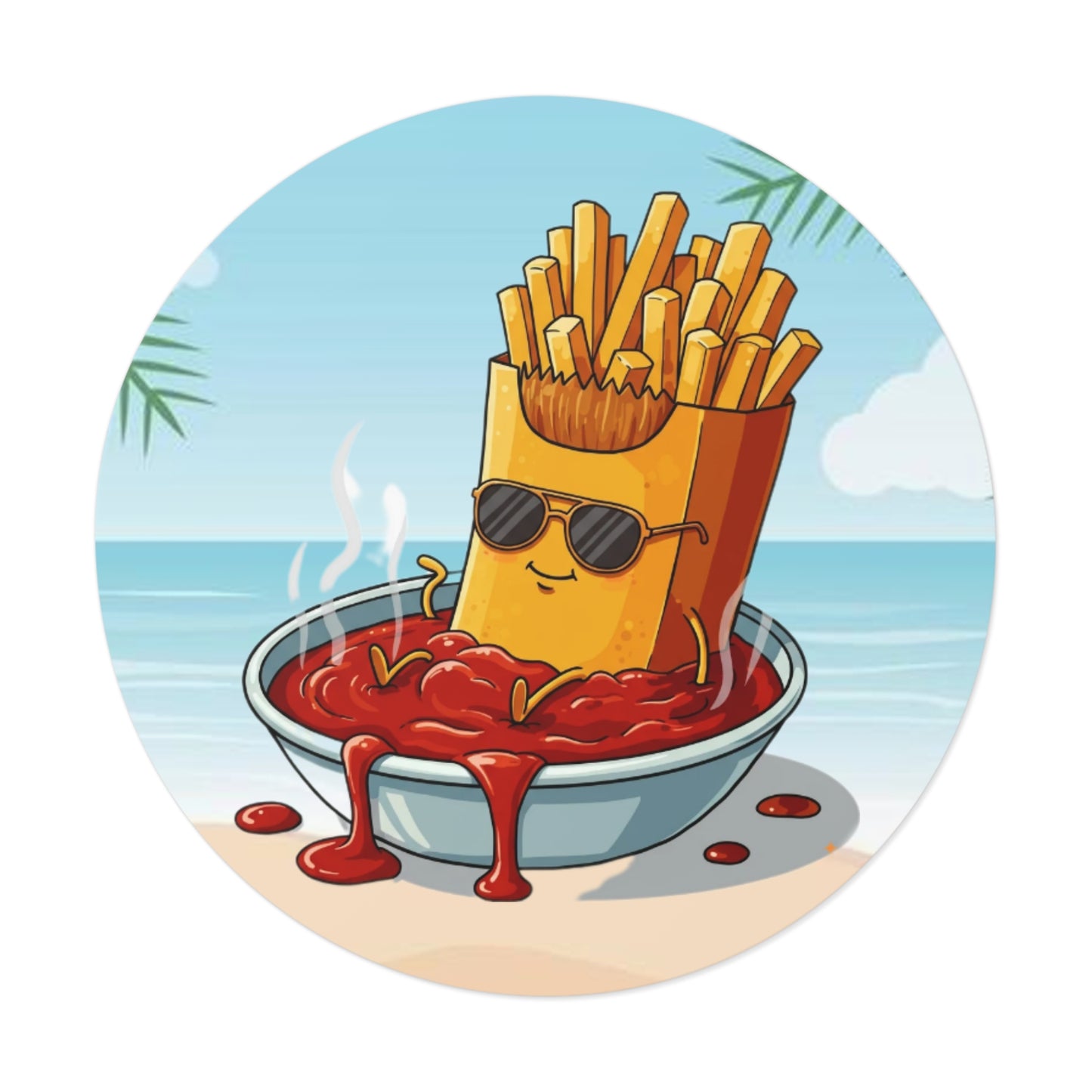 Fries on the beach Round Vinyl Stickers