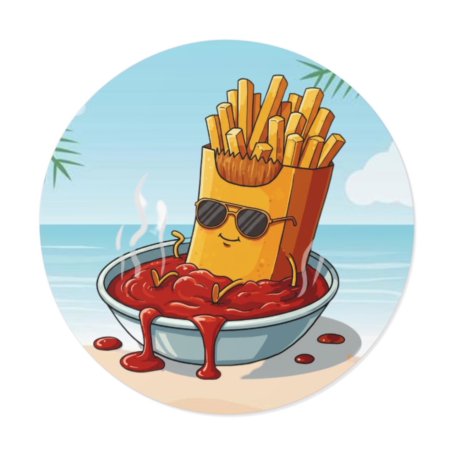 Fries on the beach Round Vinyl Stickers