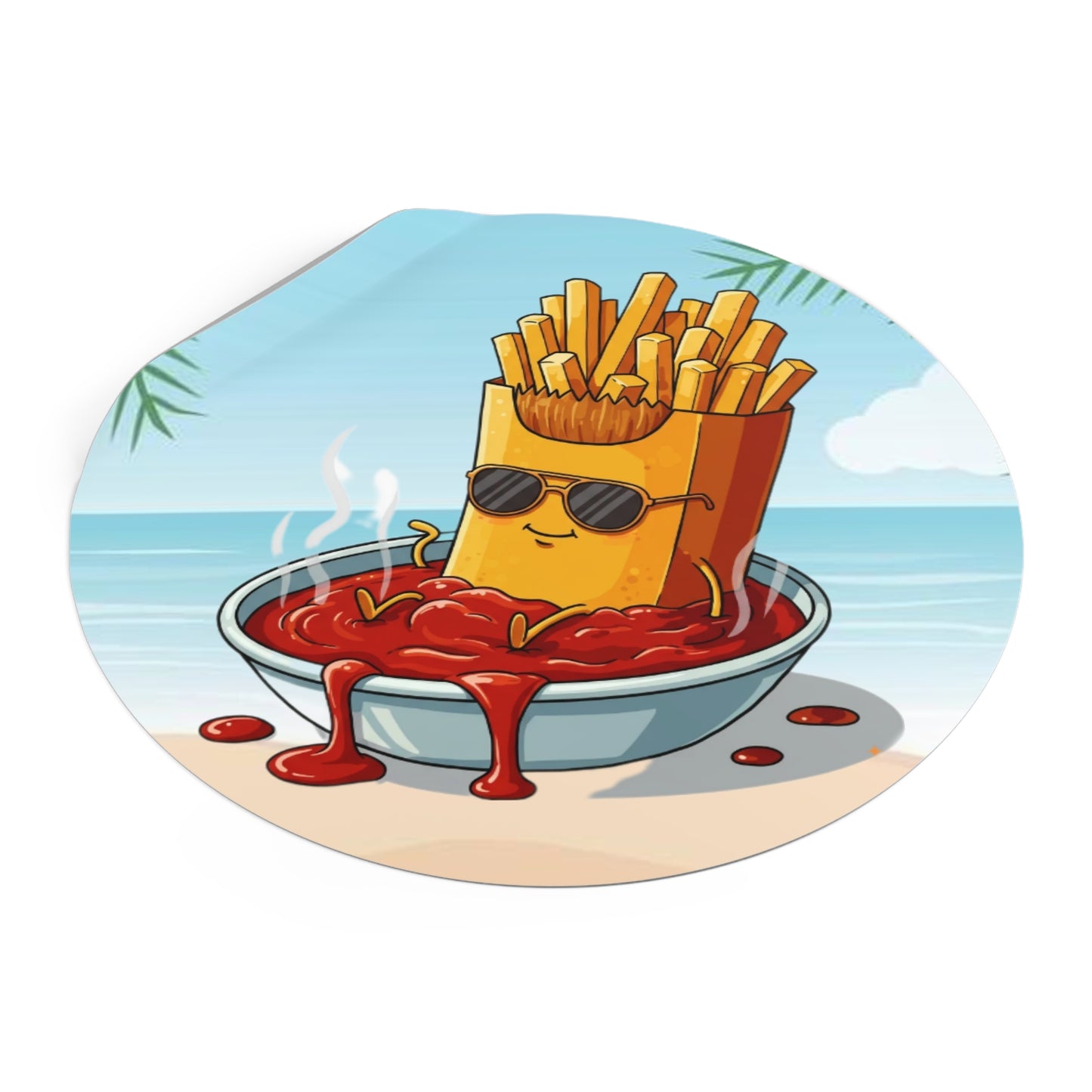 Fries on the beach Round Vinyl Stickers