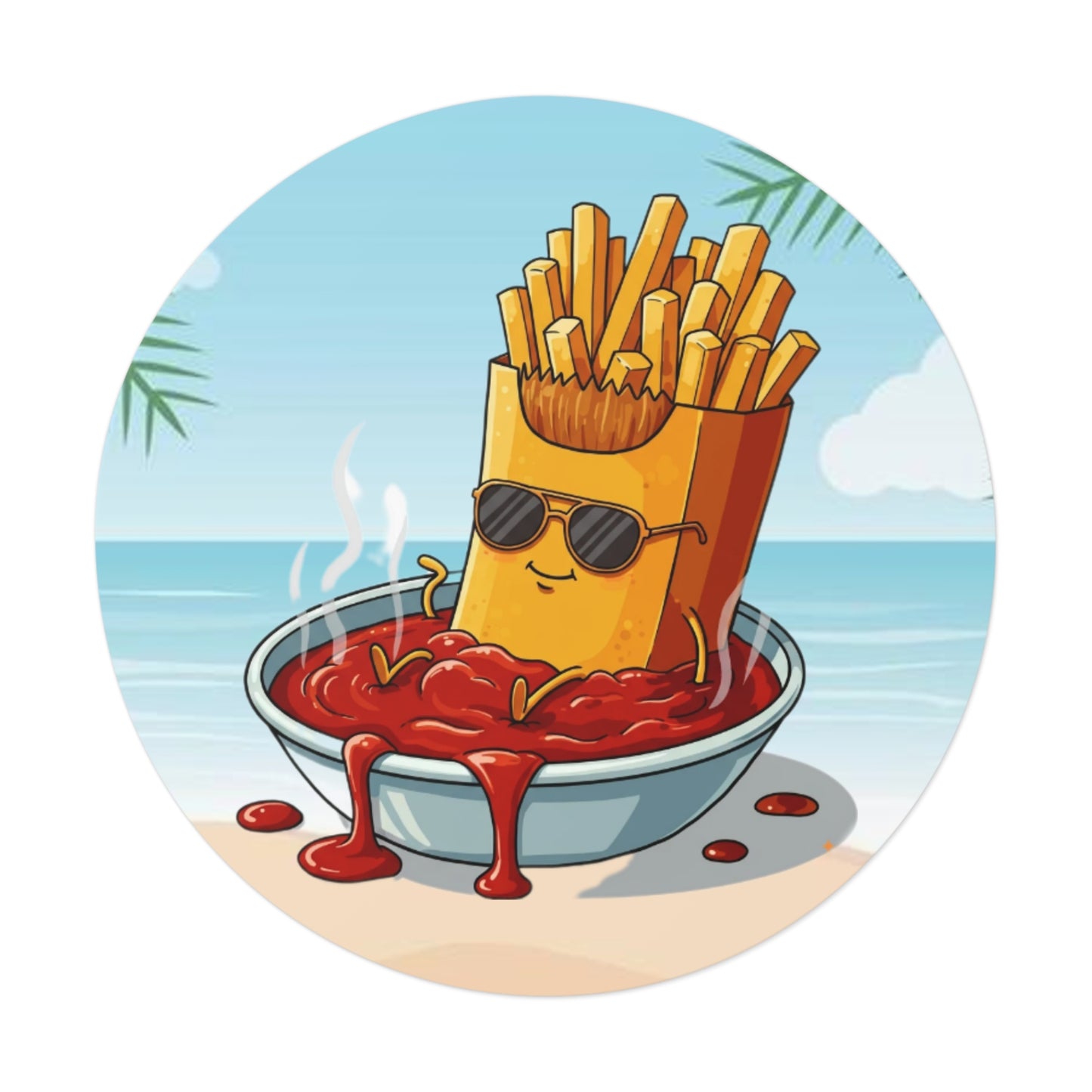 Fries on the beach Round Vinyl Stickers