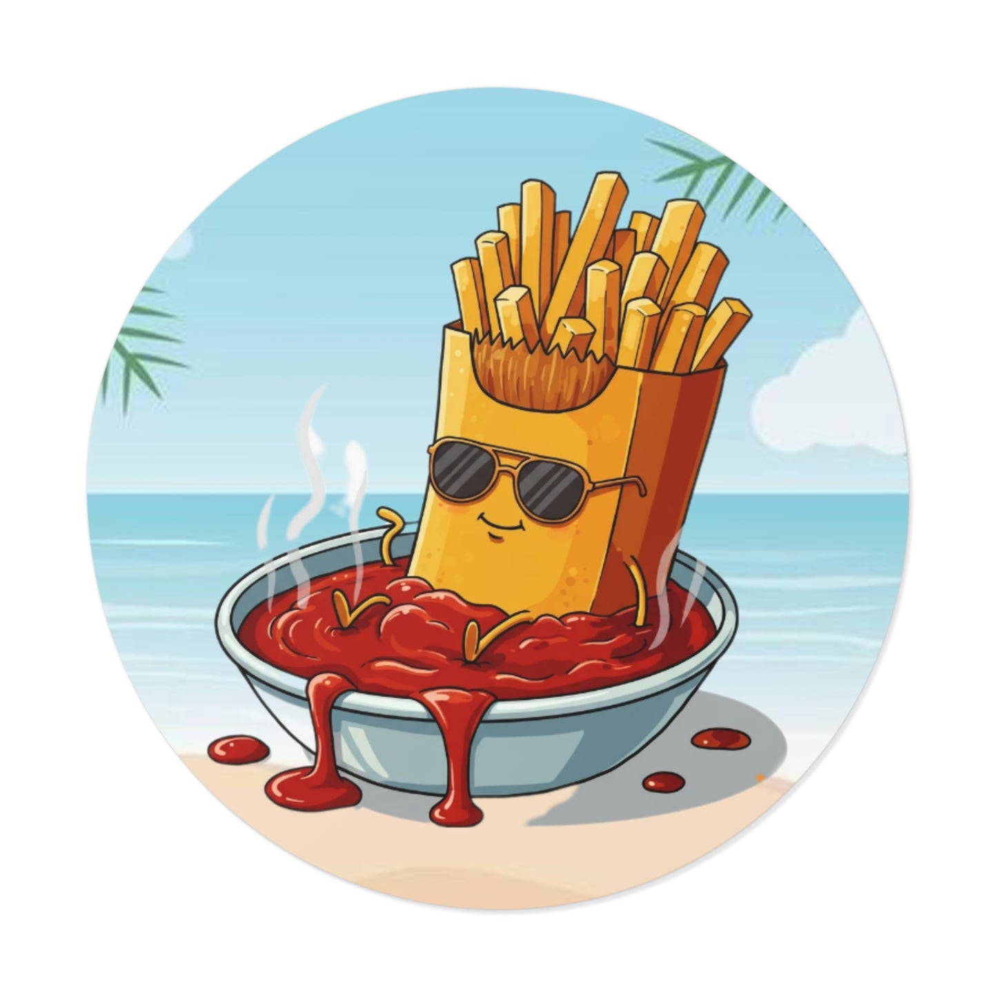 Fries on the beach Round Vinyl Stickers